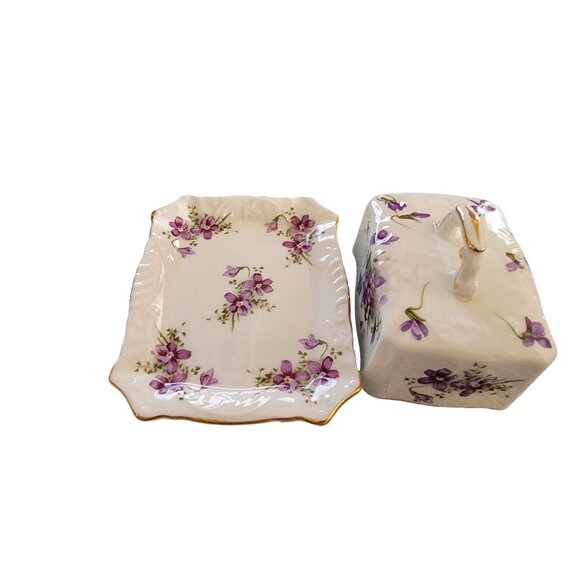 Victorian Violets Bone China Butter Dish & Lid With Gold Trim Made In England - Picture 5 of 6